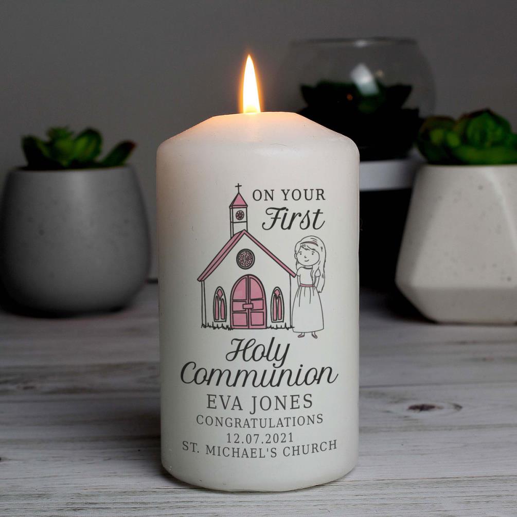 Personalised Girls First Holy Communion Pillar Candle Extra Image 1